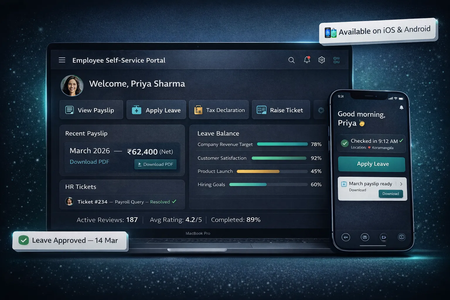 Employee self-service portal Bangalore — payslip, leave and attendance on mobile and desktop